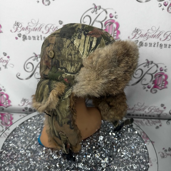 Toque hat trapper camo fur real rabbit Camouflage Fur-Lined Hat embroidered - Picture 5 of 15